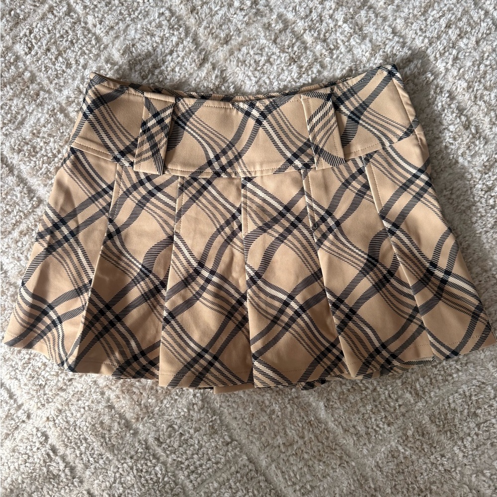 I.AM.GIA Tan and Black Plaid Mini Skirt